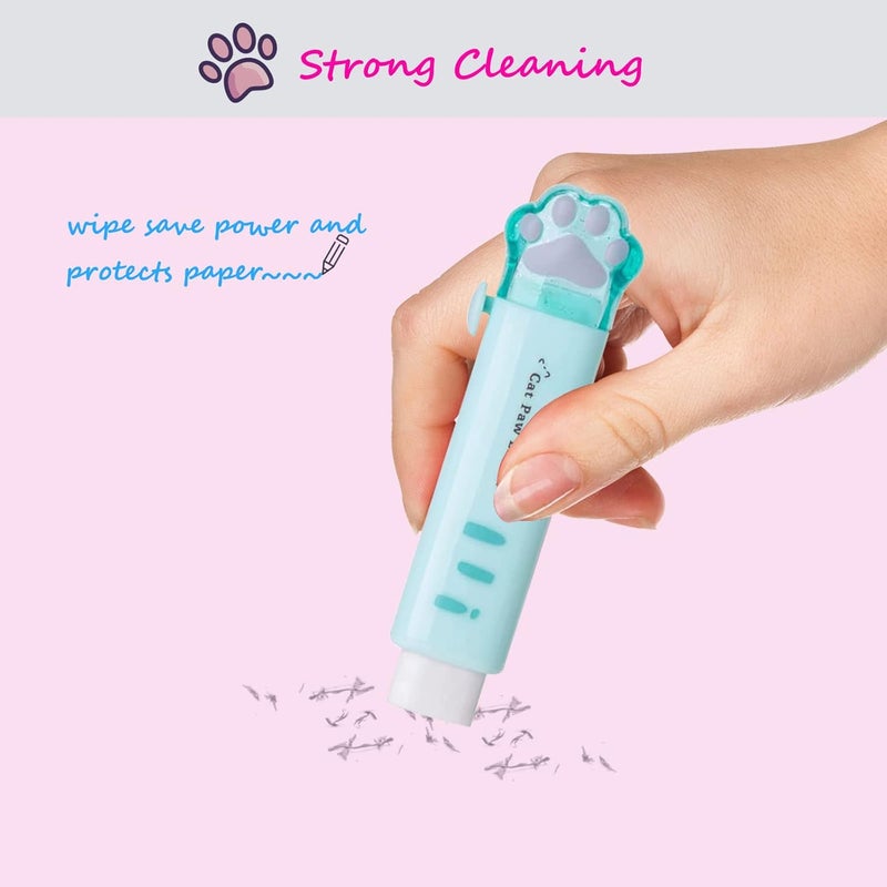 keepsweat 4 Pcs Cute Retractable Kawaii Cat Paw Eraser for Kids, Rubber Push-Pull for Students Writing, Drawing Aesthetic School/Office Supplies (Pink/Blue/White/Orange) - Image 5